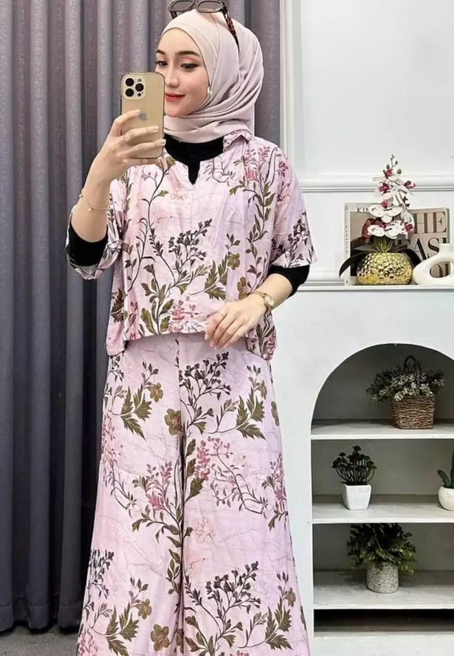 Setelan Kulot Crop Jumbo Soft Pink Premium Modern MYA