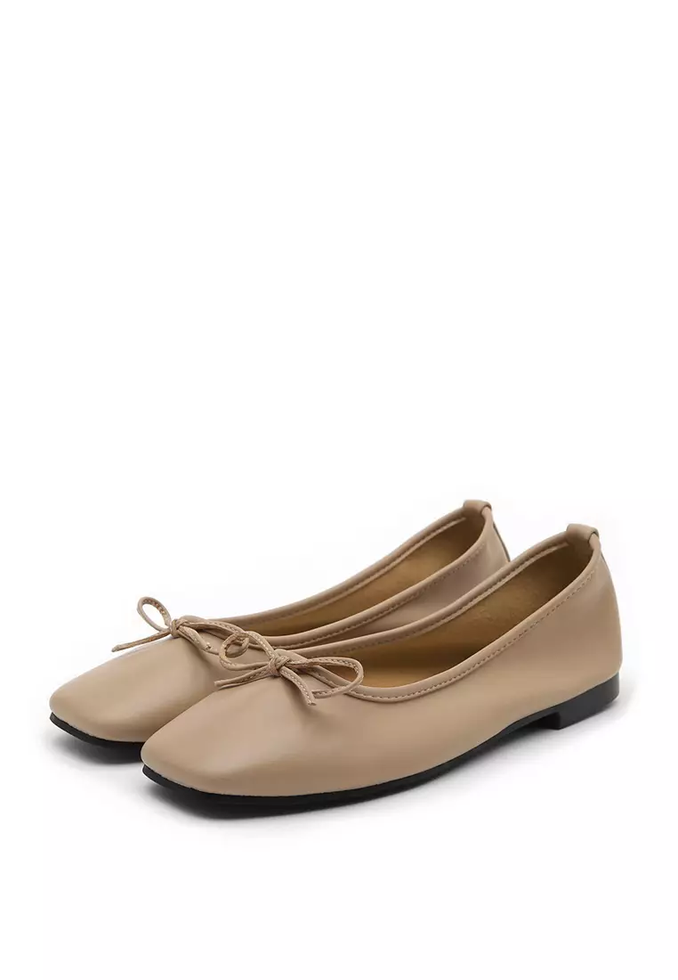 Ellisy Ribbon Flats (1cm) - Beige
