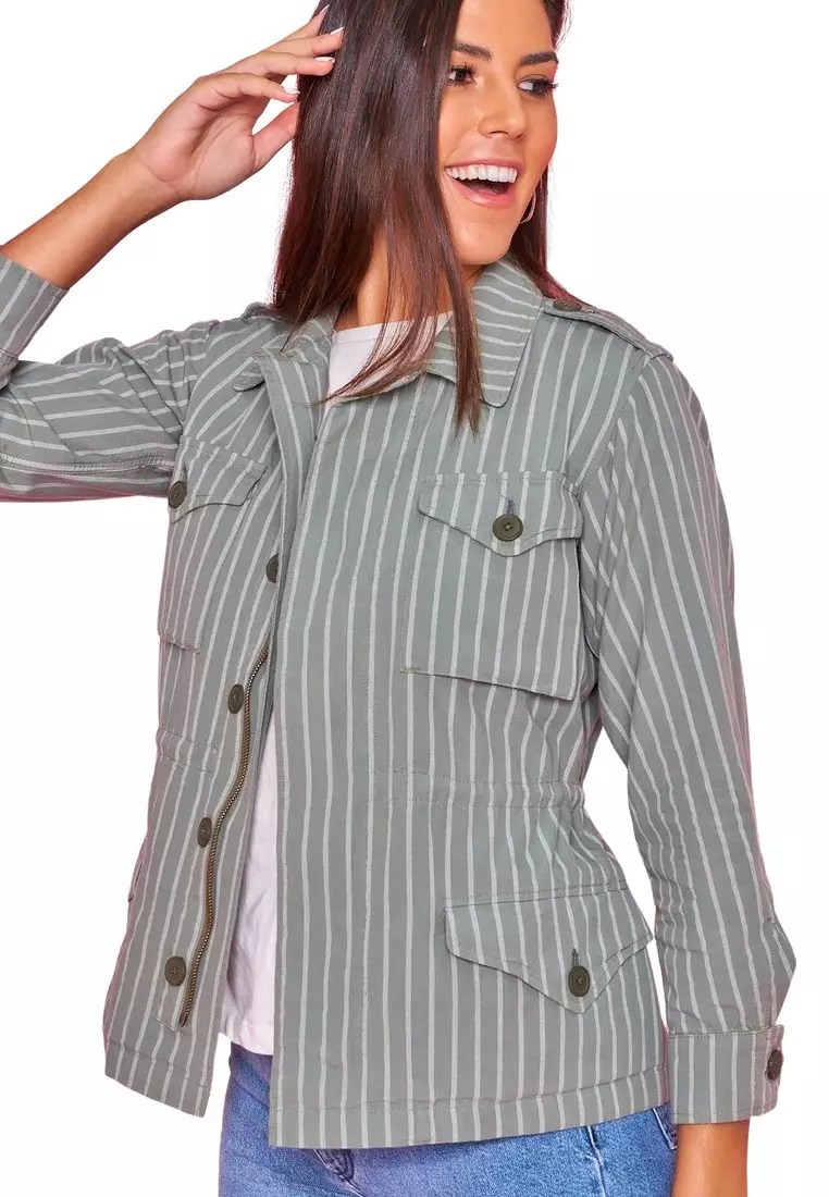 Buy Zabt by Red Cheri Stripe Jacket With Epaulette 2024 Online
