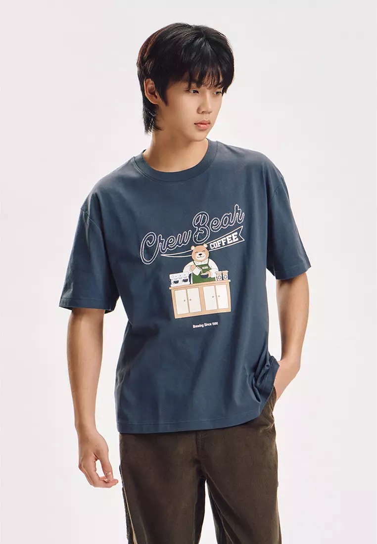 Crew Bear Coffee Relaxed Fit Graphic T-Shirt