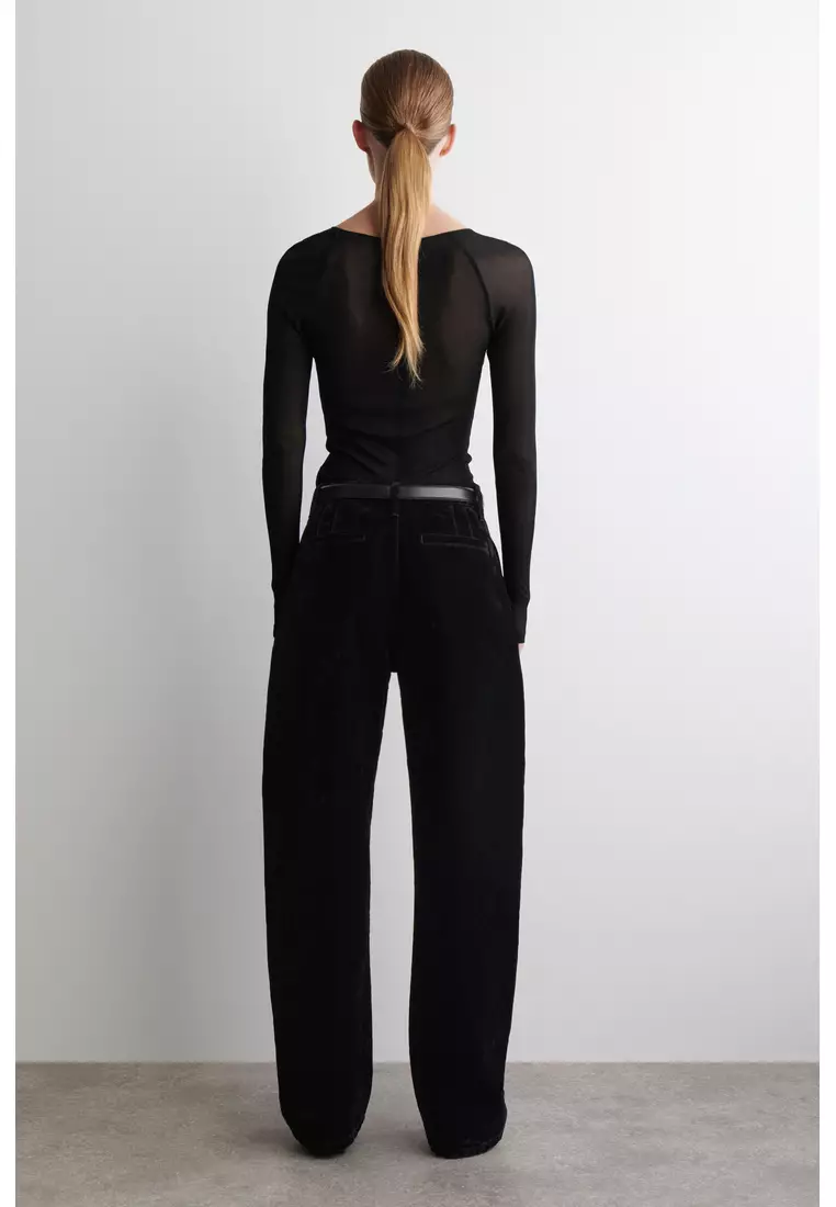 FLOCKED-DENIM BARREL-LEG TROUSERS