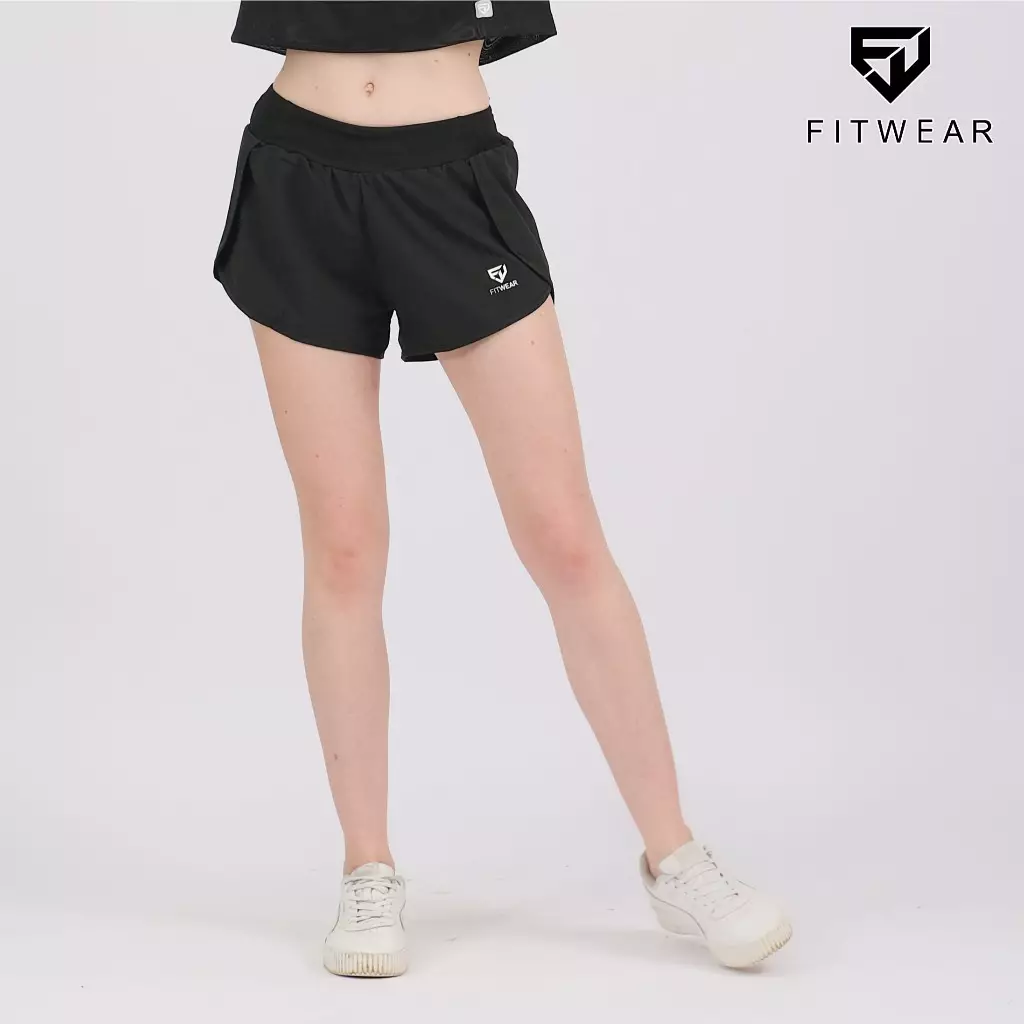 Fitwear - Celana Pendek Lari + Inner Olahraga Wanita LILIAN - BLACK