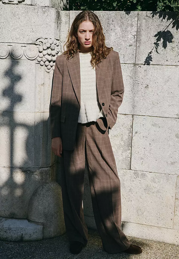 Wide-Leg Check Suit Trousers