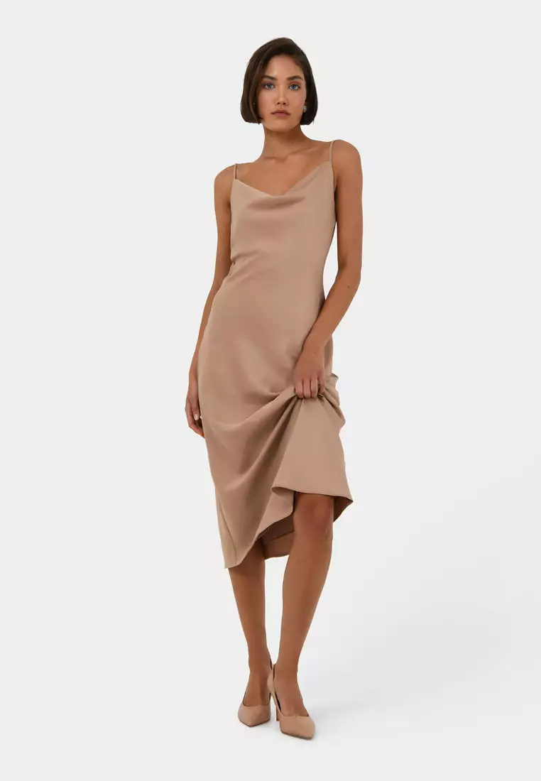 Joy Satin Cowl Neck Dress
