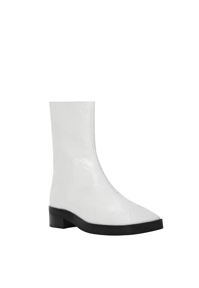 BERACAMY QUENTIN Zip Ankle Boots - Croc-Embossed White