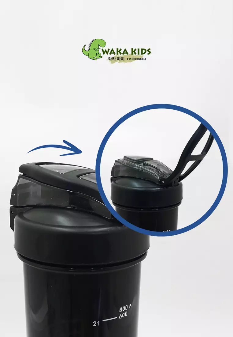 Wakakids Botol Minum Plastik Olahraga Portable Sport Bottle Shaker dengan Mixer Ball BPA Free 800ml K436 Venrc Hitam