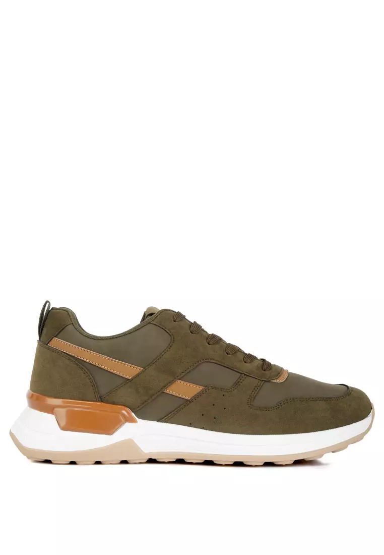 Discount on London Rag  shoes - SKU: Khaki Suede Paneling Detail Sneakers