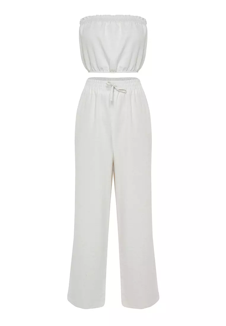 Linen Look Blouse Pants Set