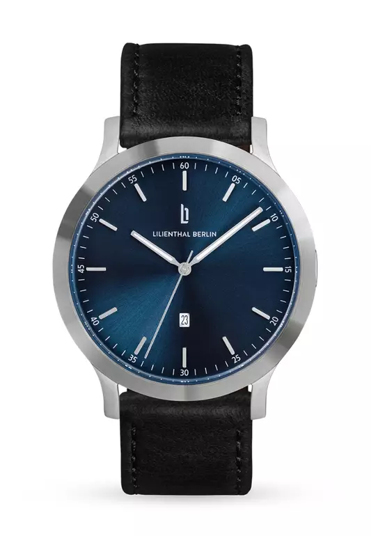 Huxley Silver Blue - Black Leather Strap