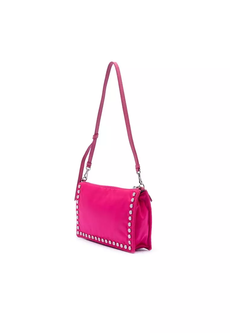 Pre-Loved Prada Tessuto Studded Etiquette Shoulder Bag