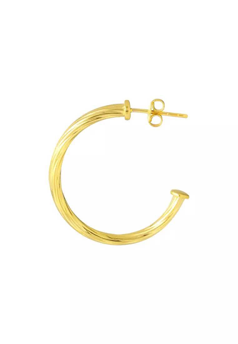 TOMEI Line Patterned C-Shape Earrings, Yellow Gold 916