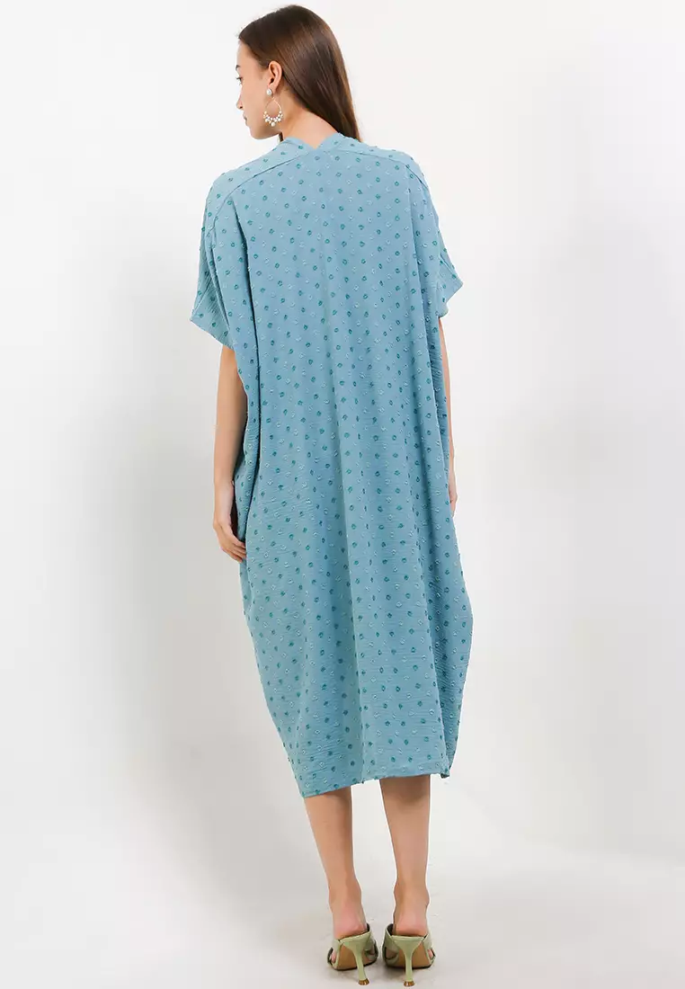 V Neck Ruched Dot Kaftan
