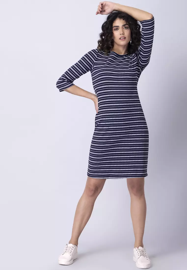 Blue Striped Knit Maxi Dress