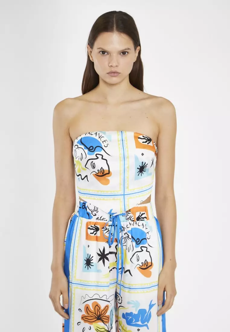 Blue Scarf Print Bandana Crop Top