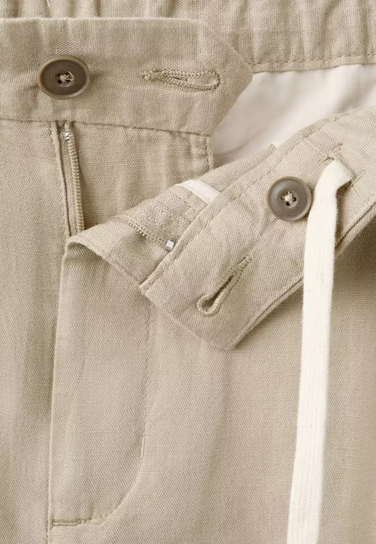 Slim Fit Cropped Linen-Cotton Trousers
