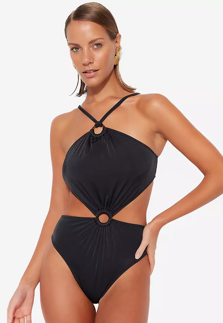 Trendyol Plus Size Tie Front Cut-Out Swimsuit 2024