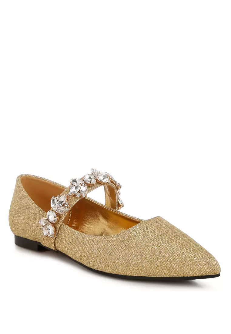 Bros Berlian Imitasi Balerina Berkilau dalam Warna Emas