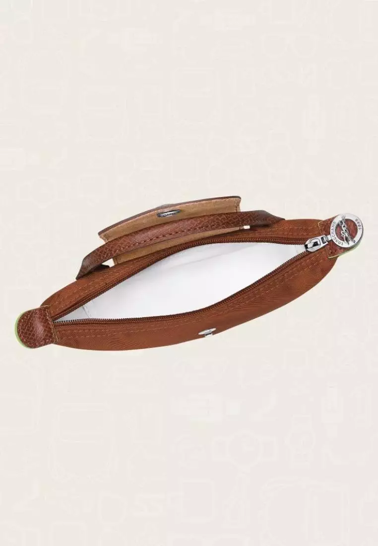 Longchamp Le Pliage Green Pouch With Handle Cognac