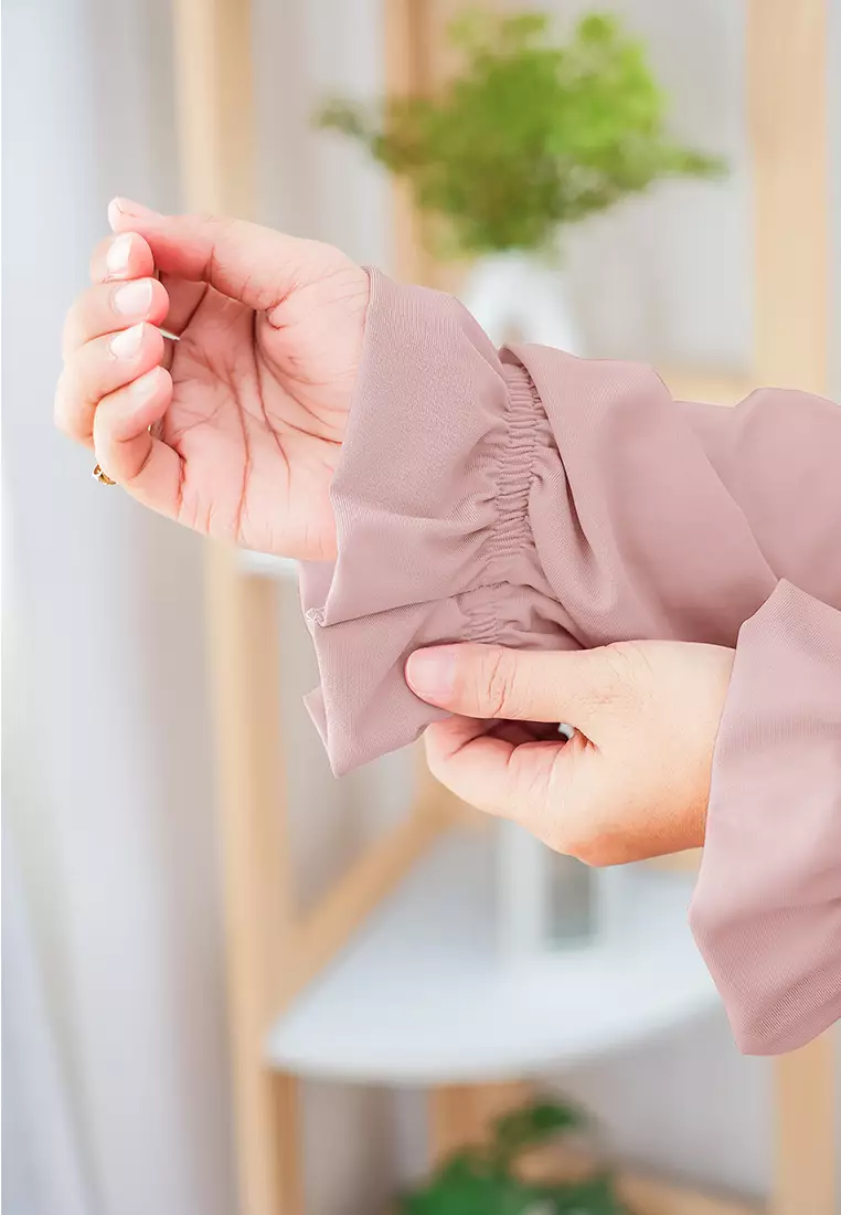 Wafa French Khimar Set | One Set Dress Abaya Syari - Powder Pink - XL