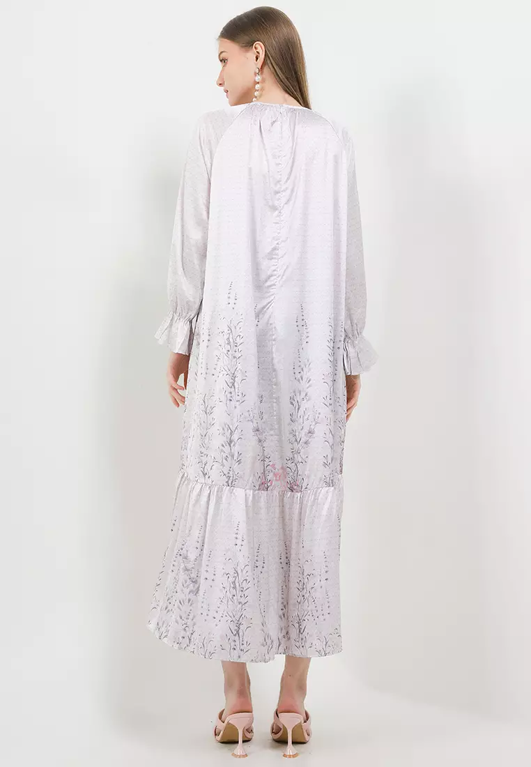 Ruffle Hem Printed Sateen Maxi Dress