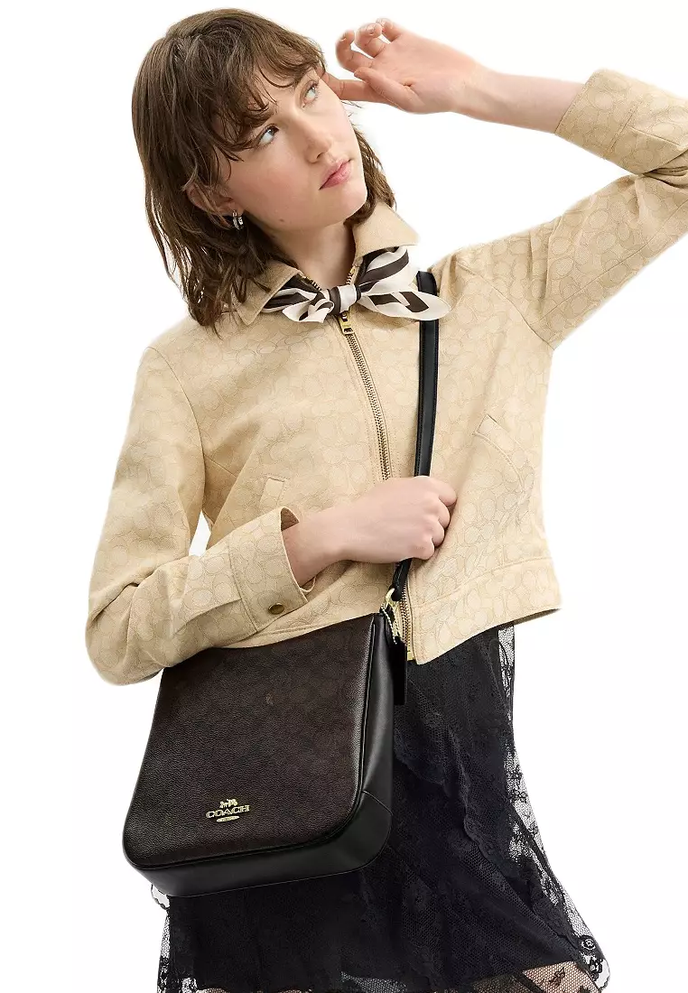 Ellie File Bag In Signature Canvas - Walnut/Black