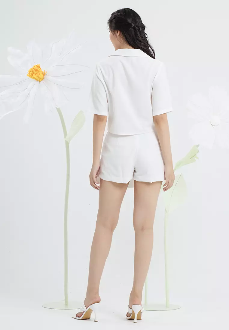 Double Pocket Crop Shirt in White