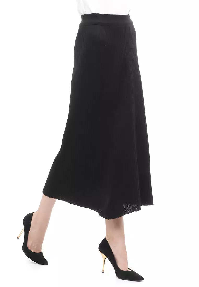 Skirt Plisket Bawahan Wanita Design Casual Rubbery Waist Premium Quality - Black