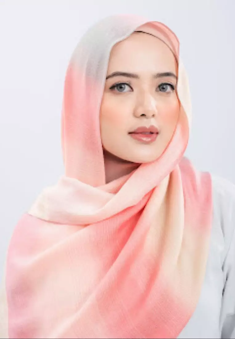 Hijab Pashmina Wanita Reversible Viscose Multicolour Vintage Pattern Pashmina Shawl Syal Wanita Coral Blush