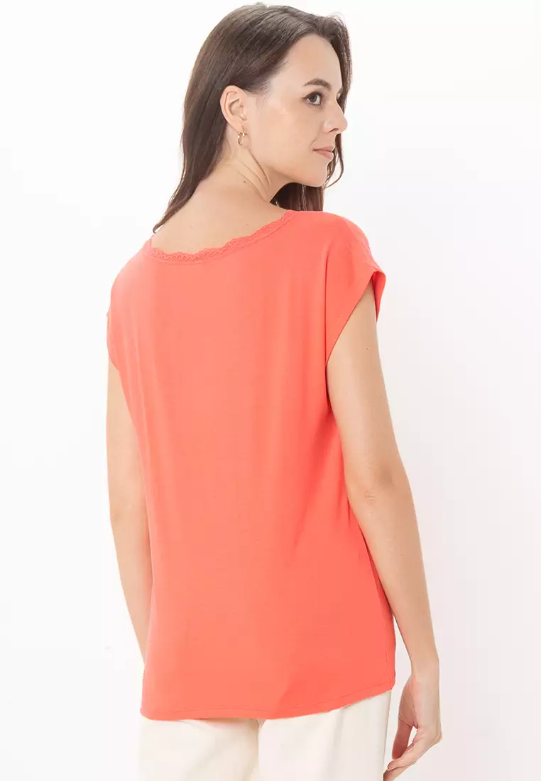 Moster Short Sleeve Lace V-Neck Top