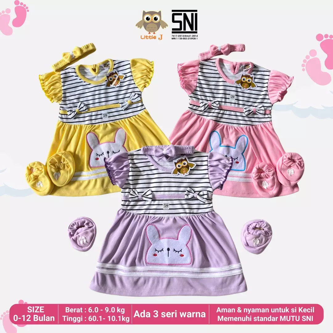 Little J - Dress Anak - Dress Baby Perempuan Fashion Sepatu + Bando 0-12 Bulan Rabbit Pita Salur