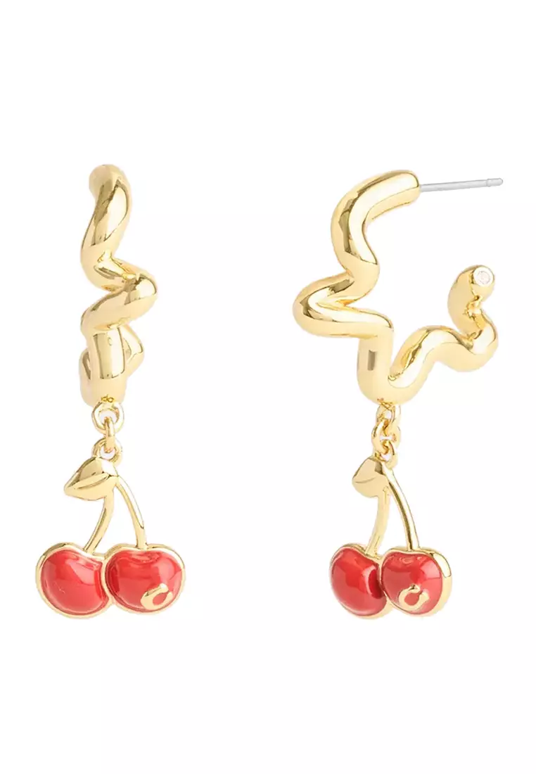 Cherry Wavy Huggie Earrings - Red CAA16