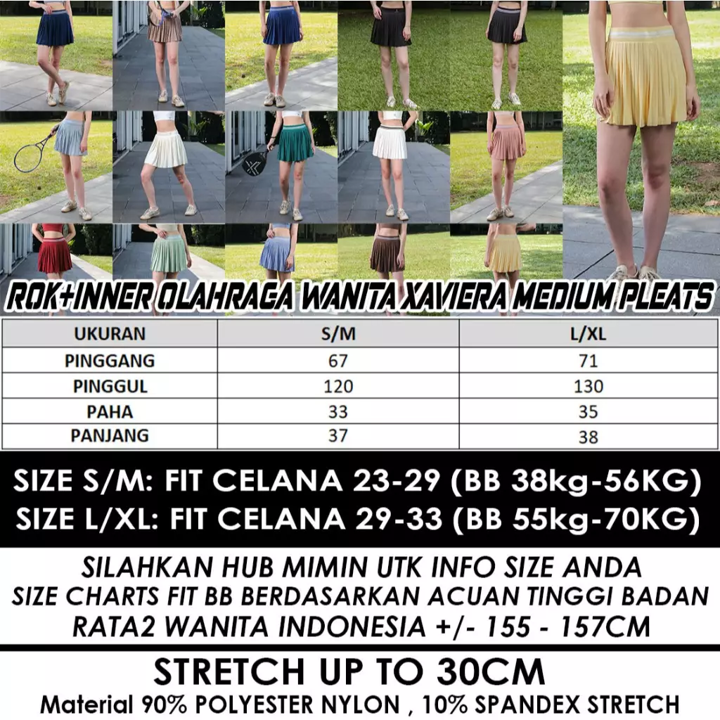 Fitwear Rok + Inner Padel Wanita Olahraga XAVIERA MEDIUM PLEATS - SAFFRON RED