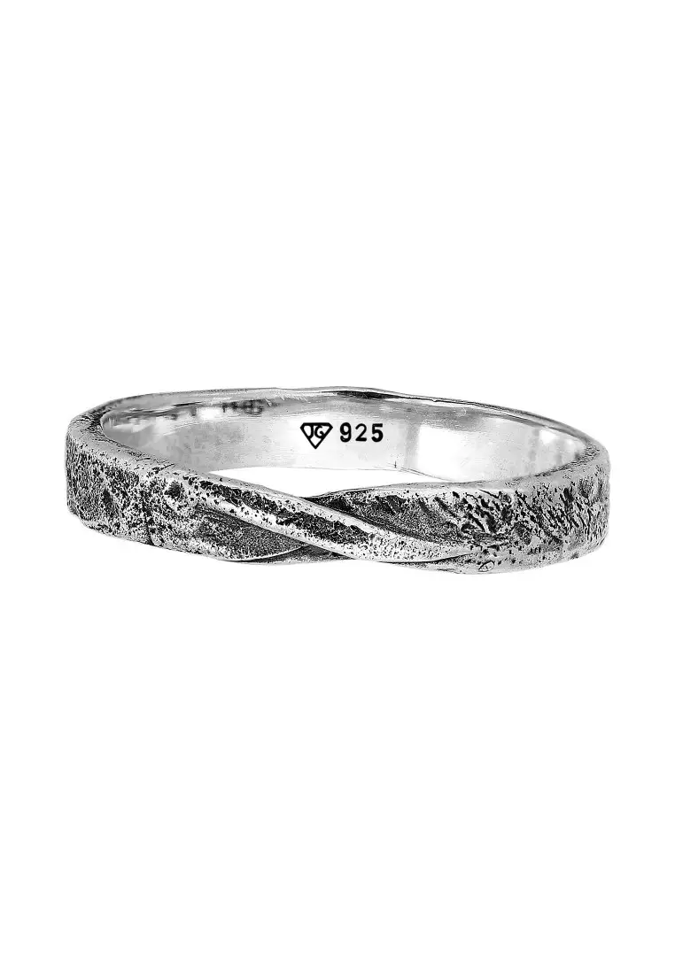 EXCLUSIVE Cincin Perhiasan Perak 925 Pria Band Twisted Oxide