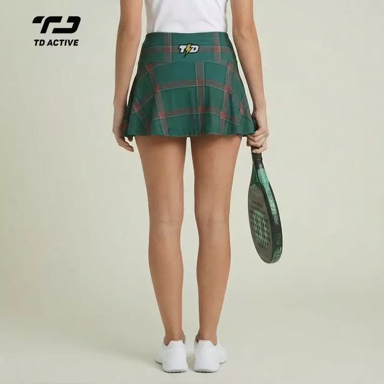 TDACTIVE Rok Padel Hijau Korean Style Skirt Motif flanel hijau merah ada legging dan pocket, drifit anti bau LB139