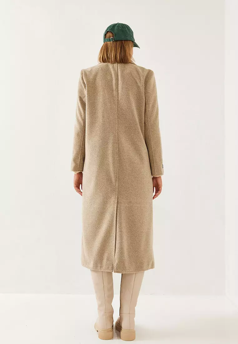 Women's Sleeve Badge Detail Long Cashmere Coat 2496 60261001