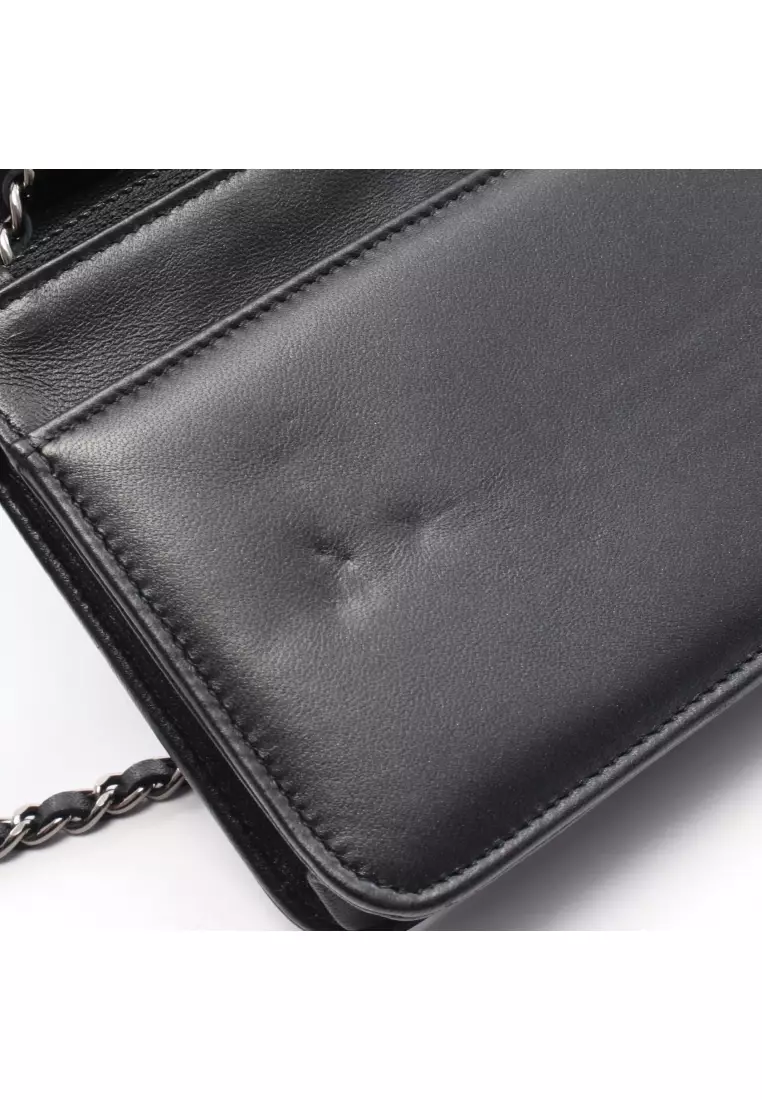 Pre-Loved Chanel coco mark chain wallet leather black silver hardware