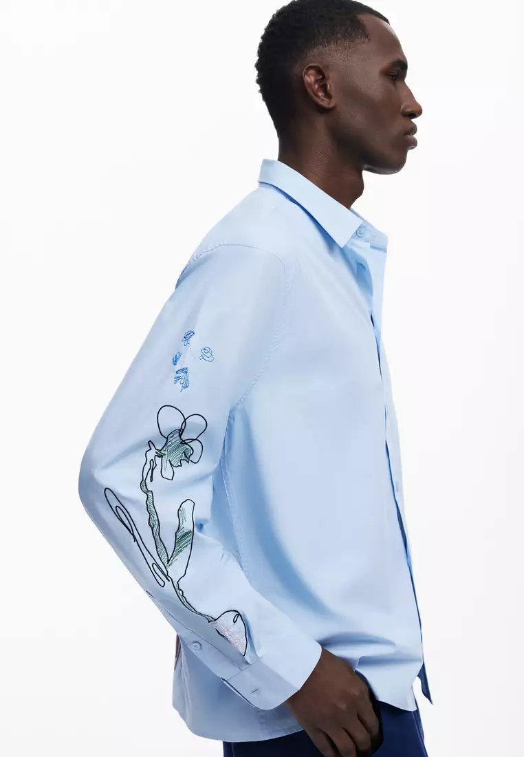 Long-sleeve shirt with embroidery