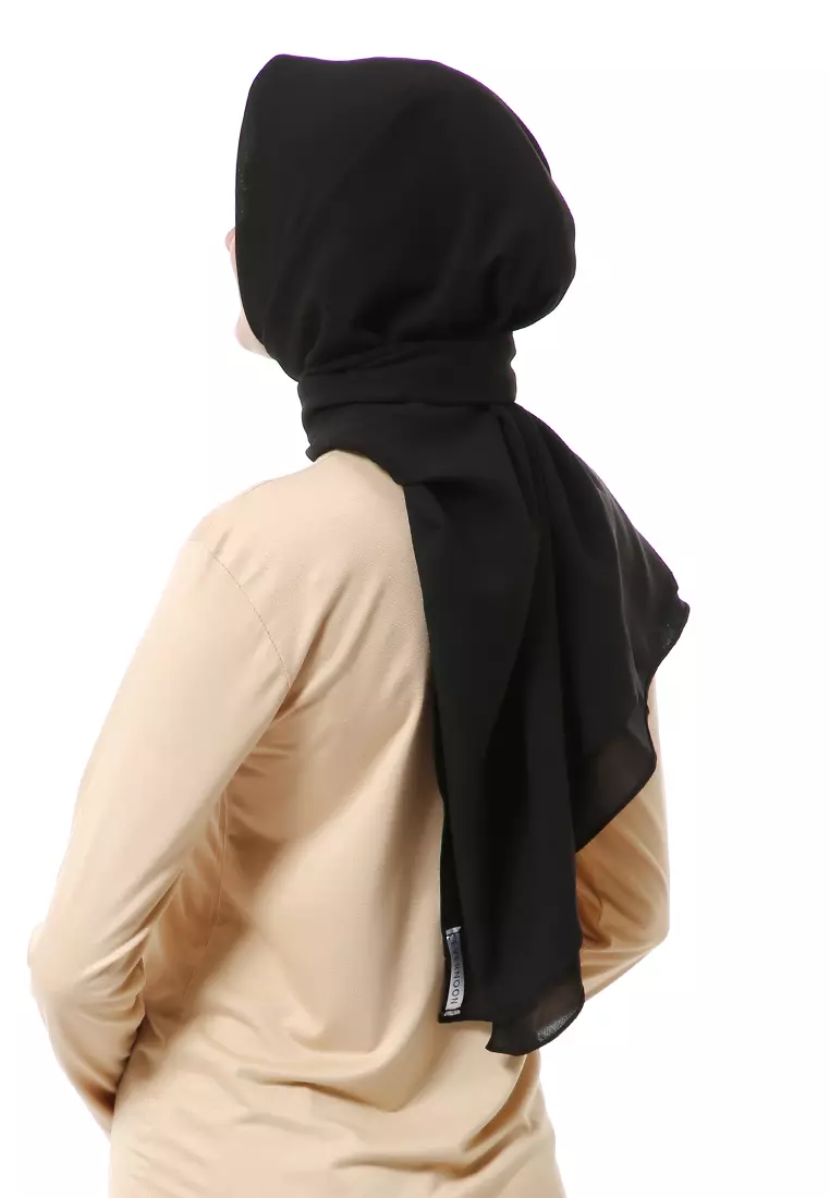 Afshin Jilbab Wanita Segiempat Motif Polos Premium Muslimah - Black