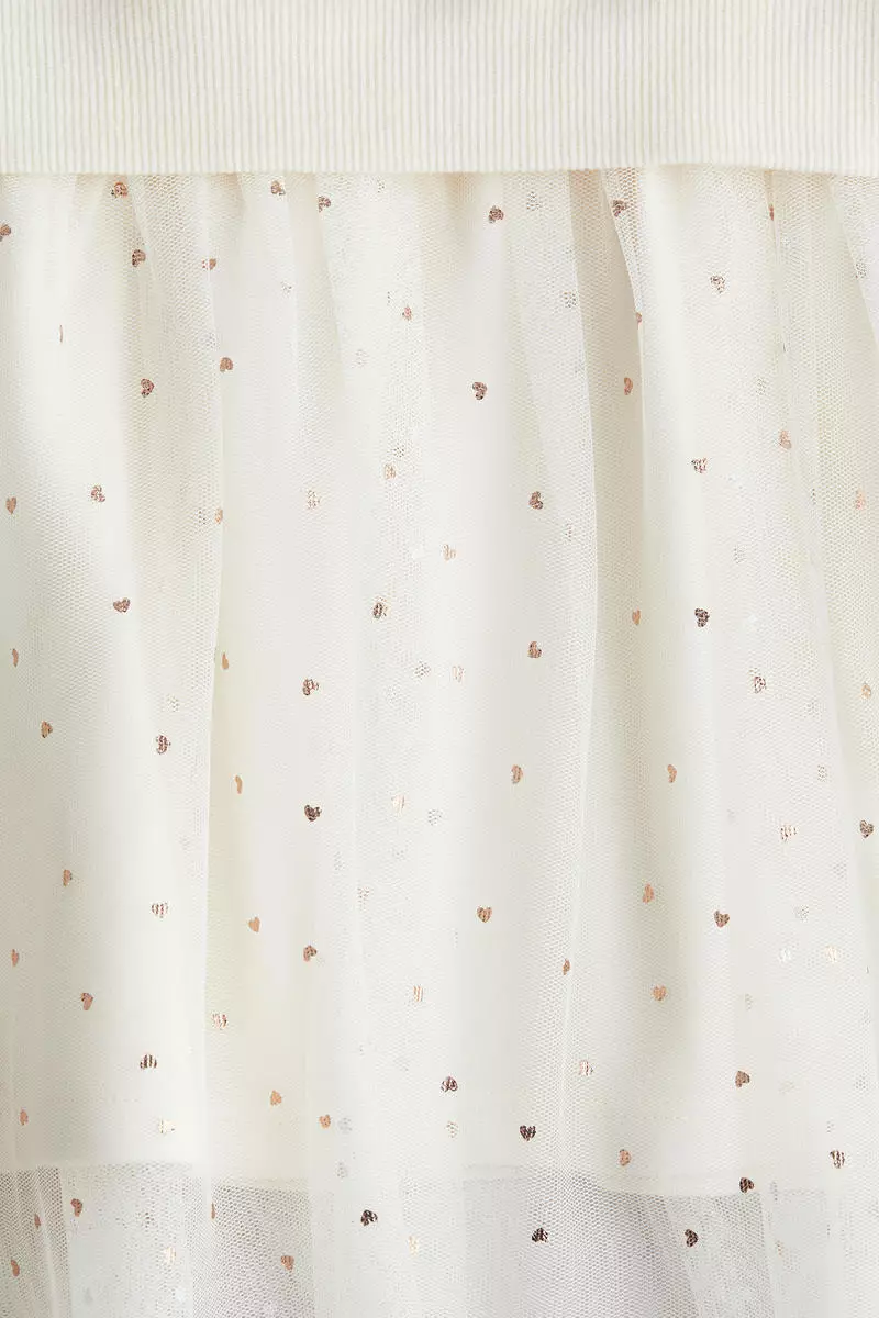 Printed tulle-skirt sweatshirt dress