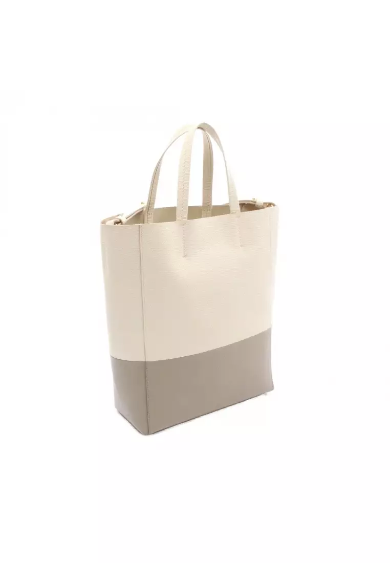 Pre-Loved Celine Vertical Small Hippopotamus Handbag tote bag leather ivory Gray beige 2WAY