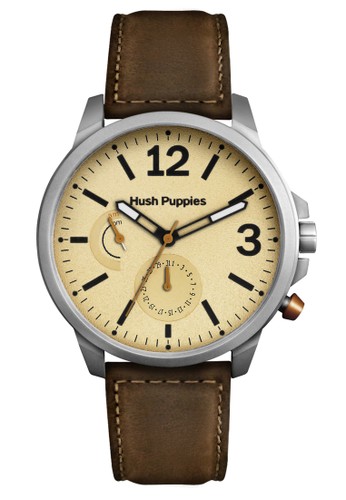 Hush Puppies Orbz Multifunction Men’s Watch HP 7143M.2519 Cream Silver Brown Leather