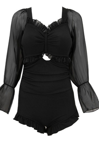 LYCKA black LNN1293 Korean Lady One Piece Swimwear Black FCCBDUS4E2C168GS_1