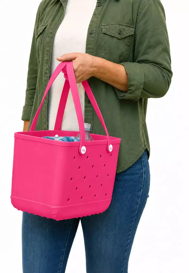 Heavy-Duty Waterproof EVA Rubber Tote Bag Utility Grocery Bag Washable Beach Bag - Coral Oasis