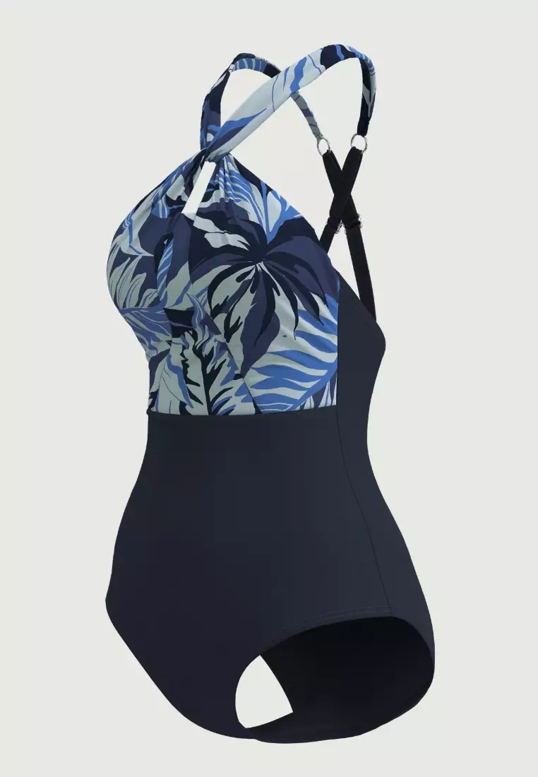 South Tropicana藍色扭結繞頸連身泳衣