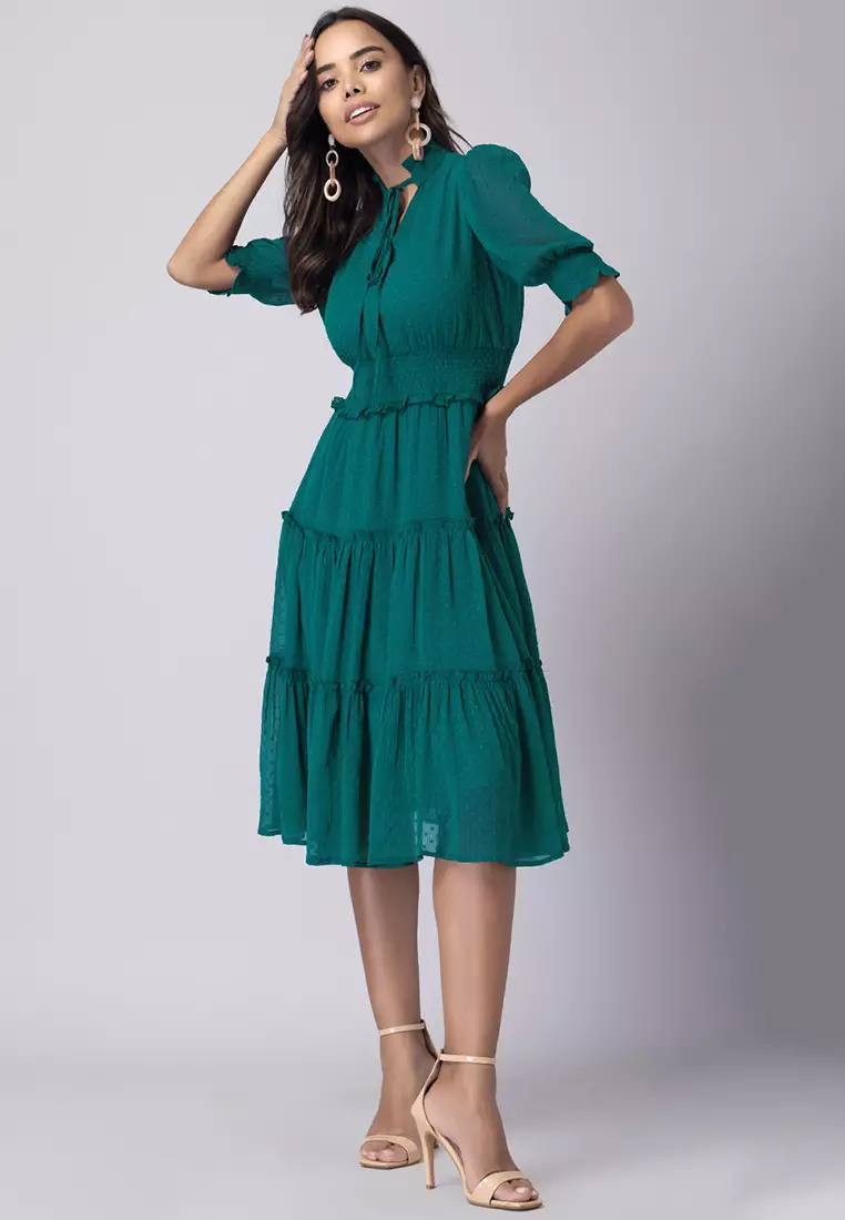 Teal Blue Tiered Midi Dress