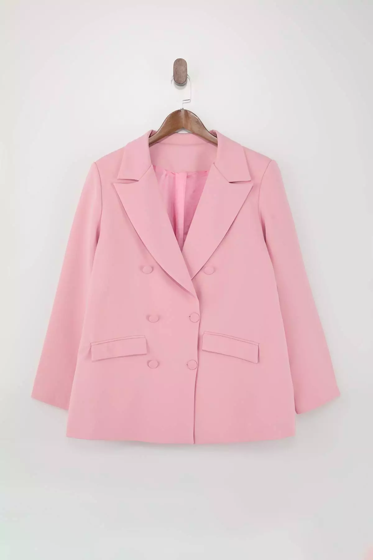 Light Pink Double Closure Woven Blazer Plus Size Jacket Tbbss22Ce0180