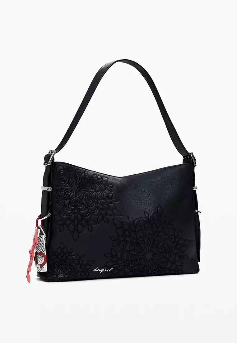 Medium embroidered faux leather bag