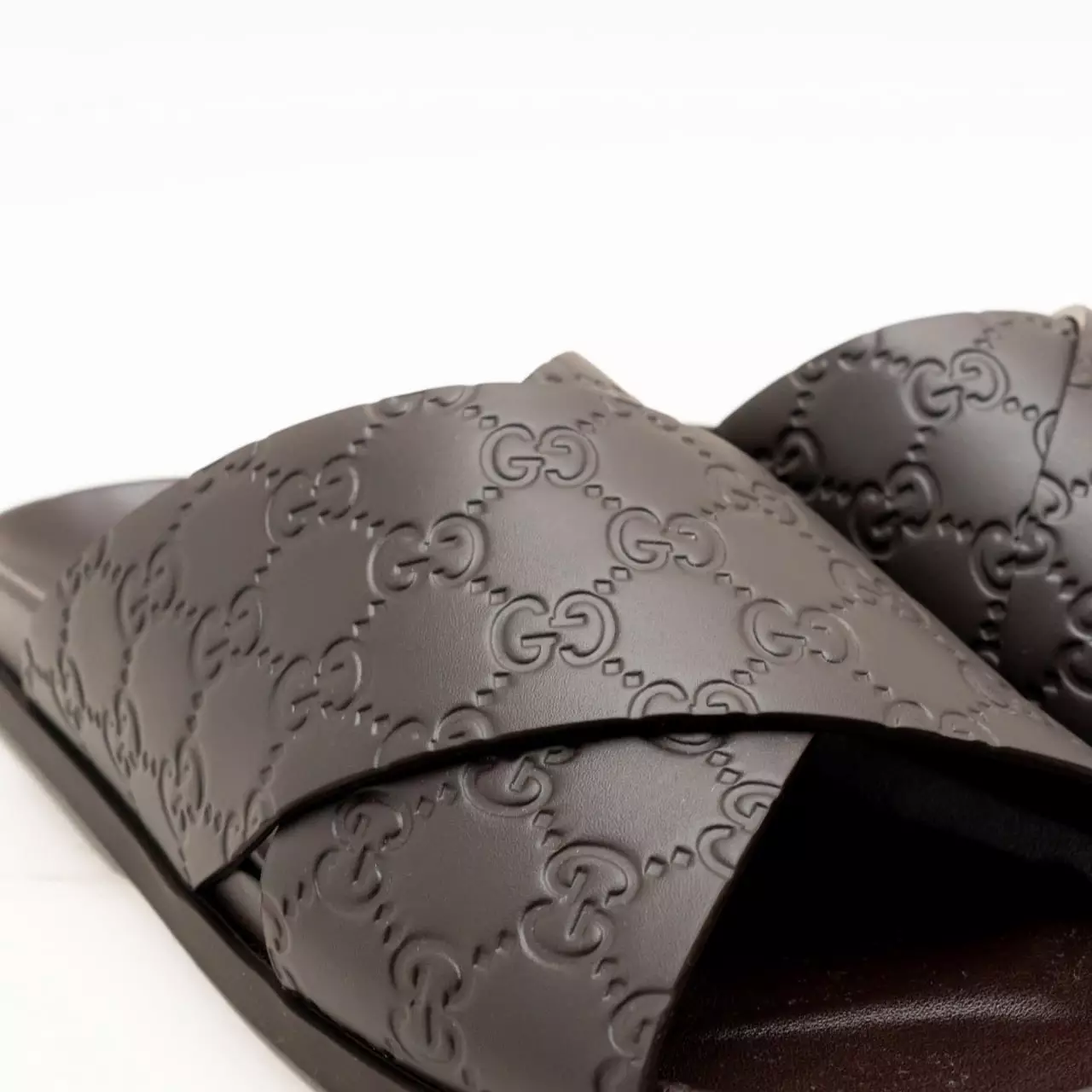 GG Embossed Slide Sandal Dark Brown