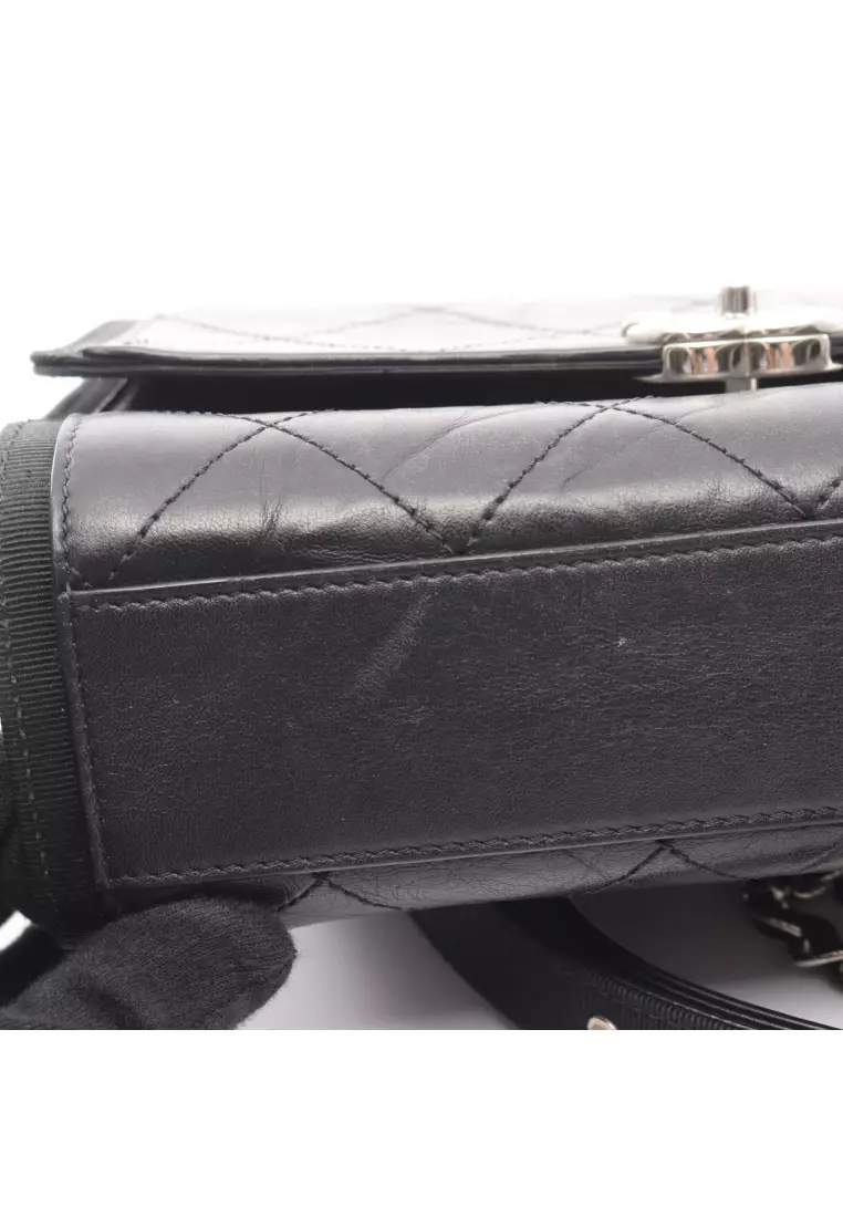 Pre-Loved Chanel matelasse W chain shoulder bag leather black silver hardware