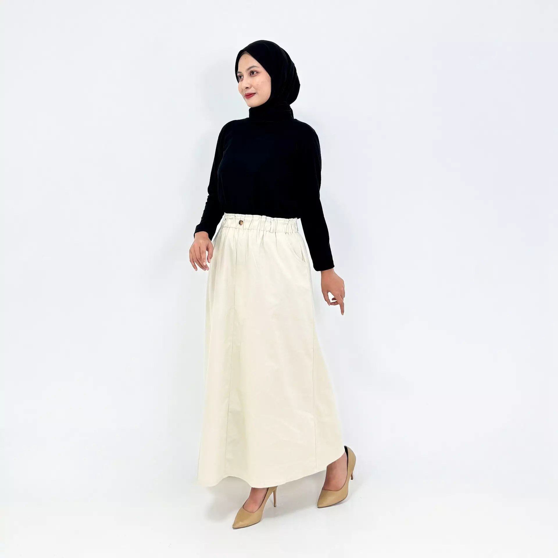 Tita Basic Skirt | Size L-XXL | Rok Panjang Twill Polos Ngantor | Beige